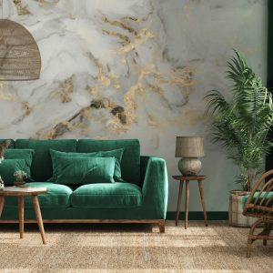 White Marble Pattern Gold Abstract Removable Wallpaper