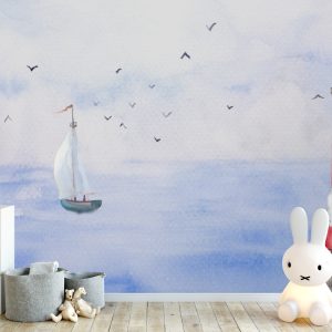 Sea Landscape Lighthouse and Sailboat Wallpaper