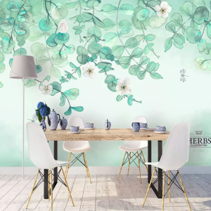 Nordic Leaf Plum Blossom Floral Wallpaper