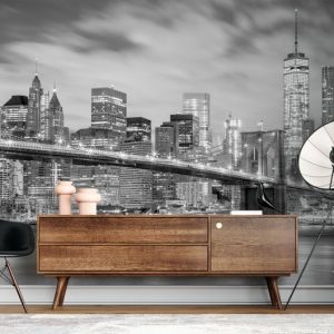 Manhattan Skyscrapers Brooklyn Bridge Black White New York Removable Wallpaper
