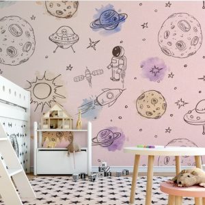 Astronaut Stars Planets Space Objects Meteorites Removable Wallpaper