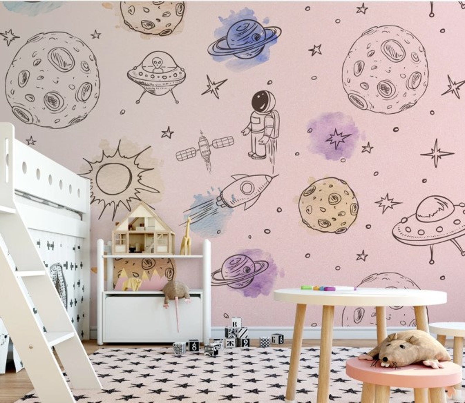 Astronaut Stars Planets Space Objects Meteorites Removable Wallpaper 3 Astronaut Stars Planets Space Objects Meteorites Removable Wallpaper