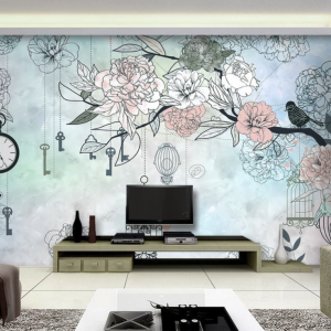 Flowers Keys Cages Birds Wallpaper