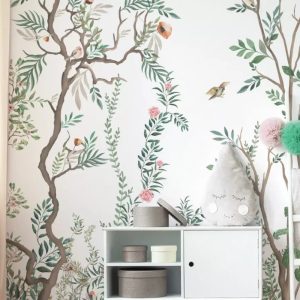 Floral Cute Birds Spring Flower Removable Wallpaper