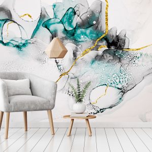 Turquoise Colorful Blob Light Colored Design Removable Wallpaper