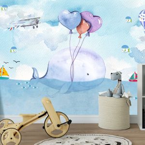 Cartoon Whale and Sea Landscape Removable Wallpaper