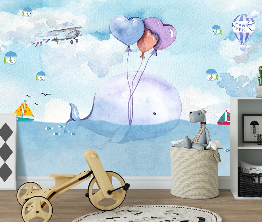 Cartoon Whale and Sea Landscape Removable Wallpaper 1 Cartoon Whale and Sea Landscape Removable Wallpaper