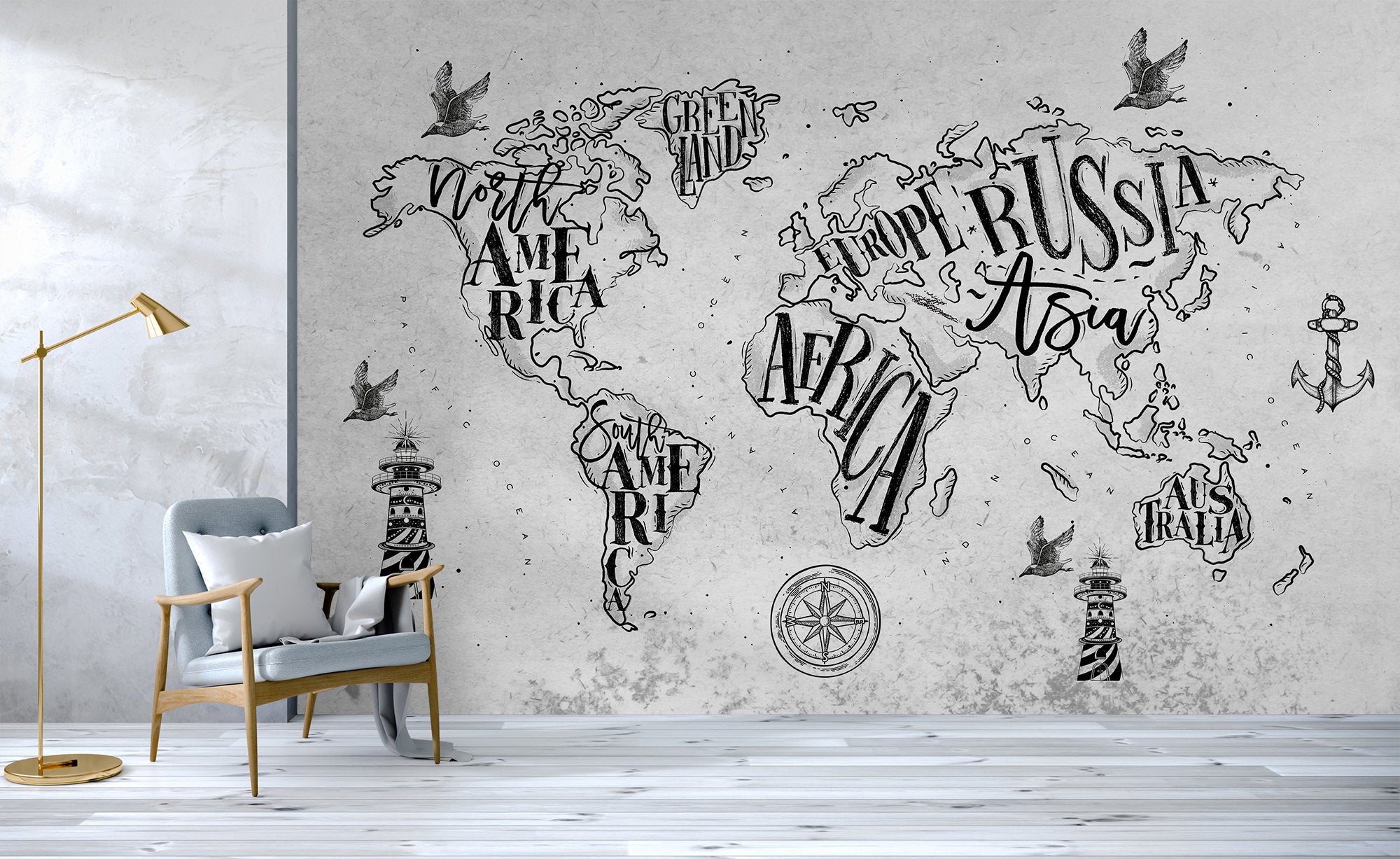 Map Monochrome Cement World Maps Modern Style Removable Wallpaper 1 Map Monochrome Cement World Maps Modern Style Removable Wallpaper