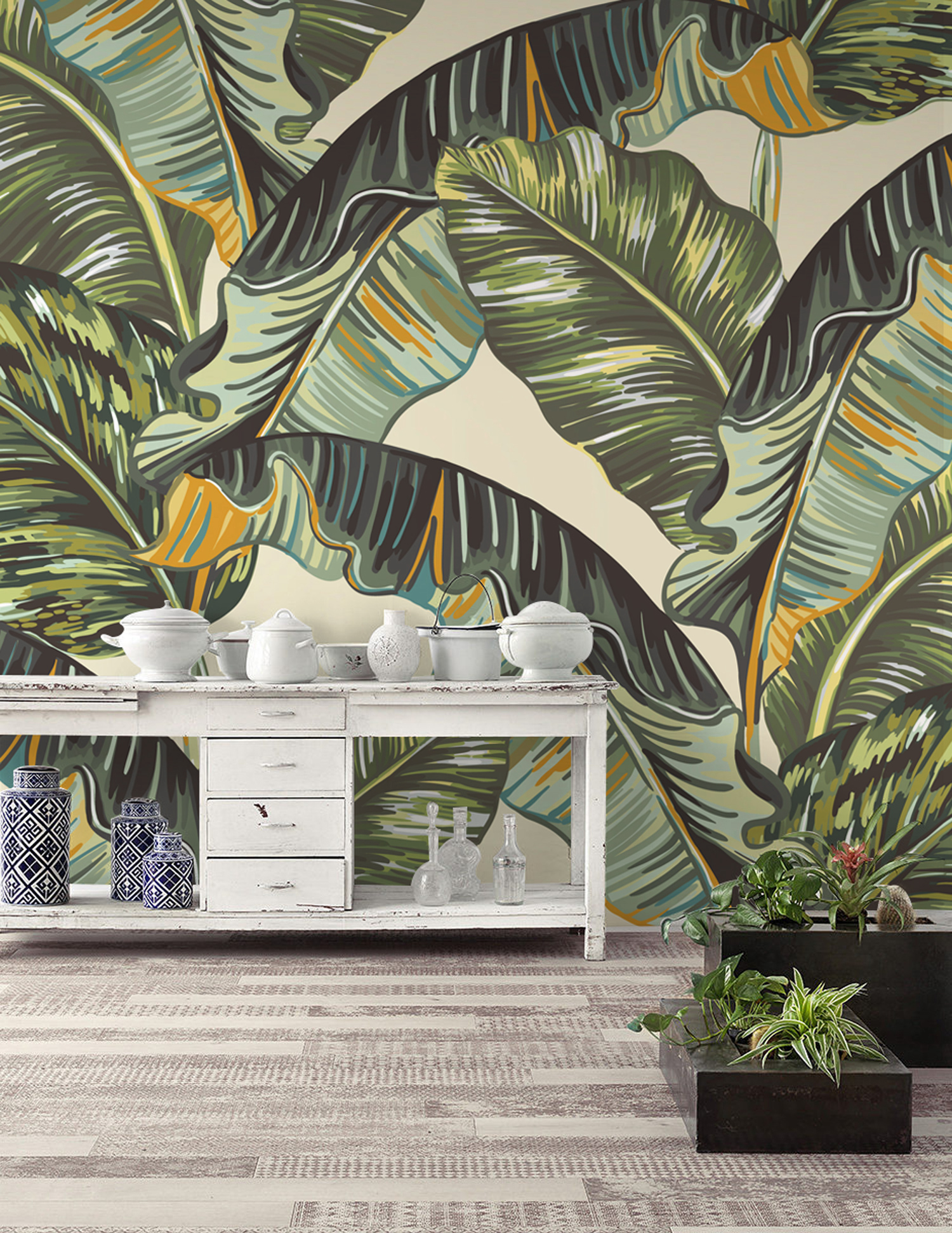 Vintage Banana Leaves Nostalgic Removable Wallpaper 2 Vintage Banana Leaves Nostalgic Removable Wallpaper
