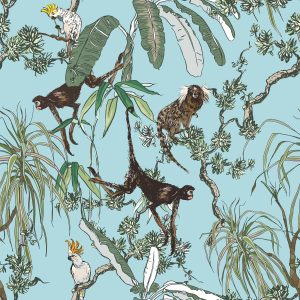 Monkeys and Parrots in Exotic Plants Removable Wallpaper