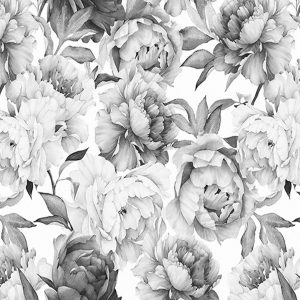 Charcoal Flower Monochrome Peony Wallpaper