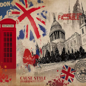 London Landscape, English Flag and Phone Booth Wallpaper