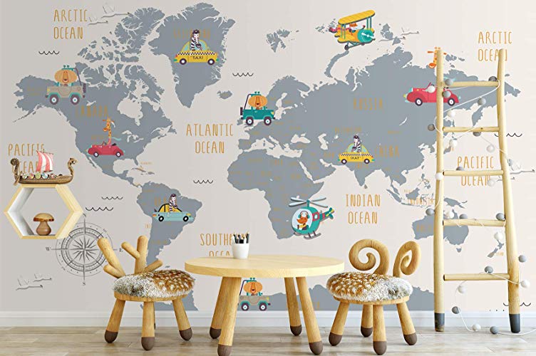 World Map and Cartoon Animals Textile Wall Paper 2 World Map and Cartoon Animals Textile Wall Paper