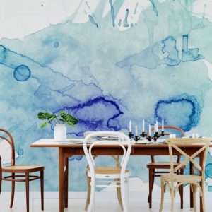 Blue Brushes Watercolor Paint Removable Wallpaper