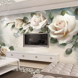 3D Cream Rose Nordic Flower REMOVABLE Wallpaper