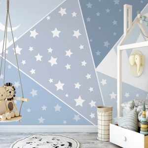 Crescent Moon Mountains Geometric Triangle Shapes Stars Removable Wallpaper