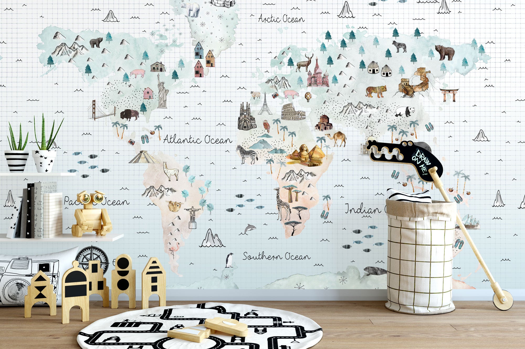 Soft World Map Little Animals and Famous Landmarks Wallpaper 2 Soft World Map Little Animals and Famous Landmarks Wallpaper