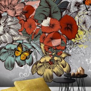 Botanic Exotic Floral Assorted Colorful Flowers Removable Wallpaper