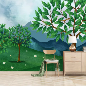 Kids Cartoon Forest Green Jungle Removable Wallpaper