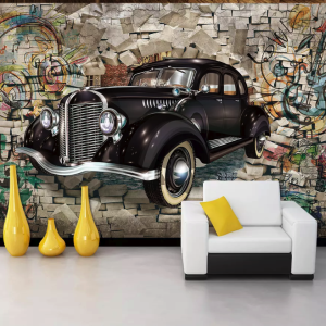 3D Retro Classic Car Graffiti Street Vintage Removable Wallpaper