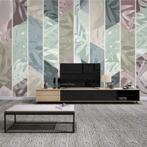 Leaves in The Vertical Lines Floral Pattern Modern Design Removable Wallpaper