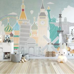 Kids Historical Places Rainbow Removable Wallpaper