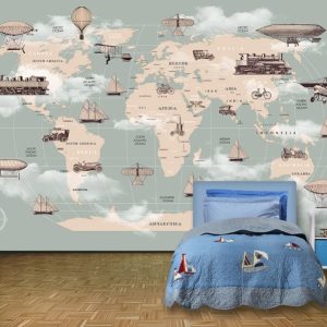 World Maps Ellipse Transport Vehicles Removable Wallpaper