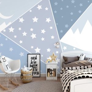 Crescent Moon Mountains Geometric Triangle Shapes Stars Removable Wallpaper