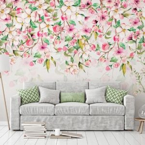 Floral Pattern Pink Garden Flowers Removable Wallpaper