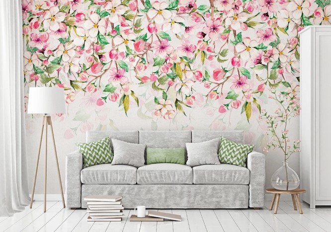 Floral Pattern Pink Garden Flowers Removable Wallpaper 2 Floral Pattern Pink Garden Flowers Removable Wallpaper
