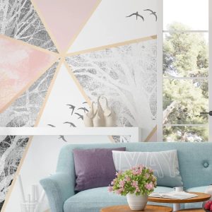 Pink Gray Abstract Marble Geometric Shapes Removable Wallpaper