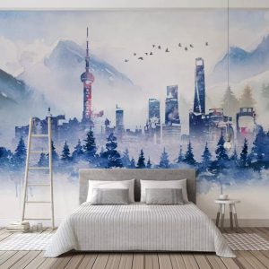 Watercolor Cityscape Skyscraper Modern Removable Wallpaper