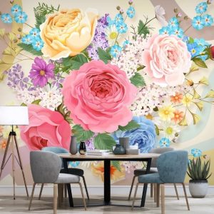 Garden Flowers Floral Pattern Colorful Roses Removable Wallpaper