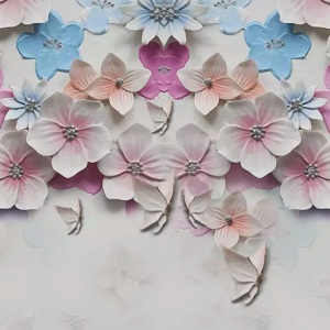 3D Pink Blue Floral Peach Blossom Wallpaper