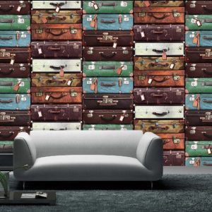 Colorful Old-fashioned Suitcases Removable Wallpaper