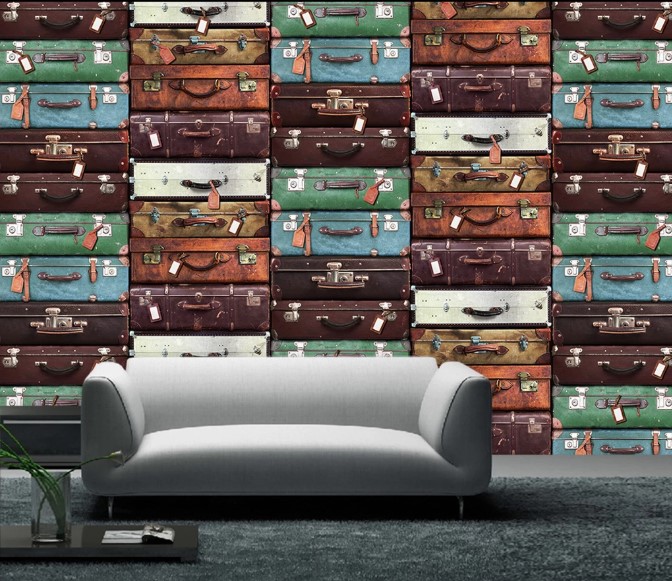 Colorful Old-fashioned Suitcases Removable Wallpaper 1 Colorful Old-fashioned Suitcases Removable Wallpaper