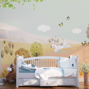 Fruit Tree Cartoon Puppy Kids Room Wallpaper