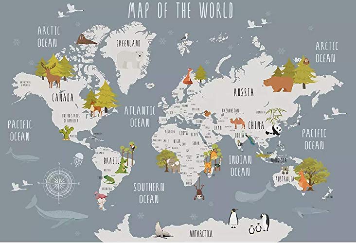 World Map and Animal Kids Textile Wallpaper 6 World Map and Animal Kids Textile Wallpaper
