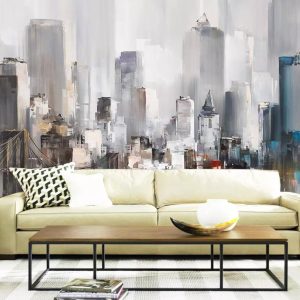 New York City Watercolor Landscape Modern Removable Wallpaper