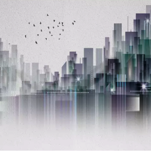 Dark Cityscape Skyscrapers Removable Wallpaper
