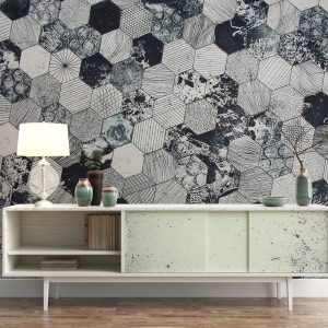 Hexagon Dark Geometric Pattern REMOVABLE Wallpaper