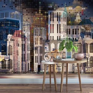 Dark Cityscape Mosaic Pattern Wallpaper