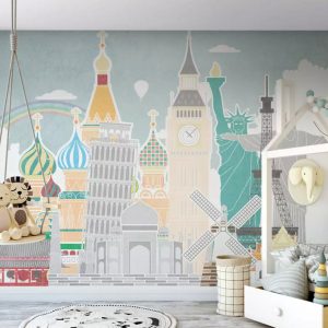 Kids Historical Places Rainbow Removable Wallpaper
