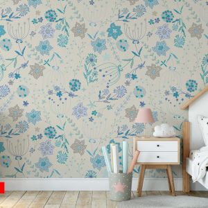 Flowers Pink and Blue Floral Pattern Removable Wallpaper