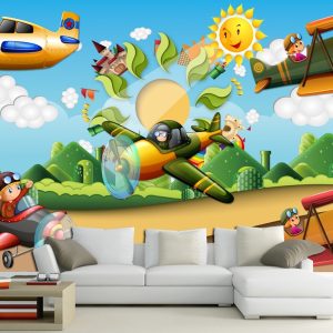 3D Child Forest Cartoon Helicopter Wallpaper