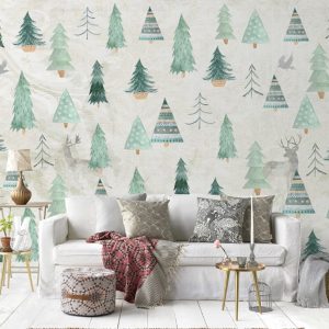 Pastel Forest Palm Poplar Tree Pattern Removable Wallpaper