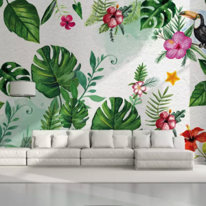 Floral Mirabilis Flower Tropical Leaves Bohemian Removable Wallpaper
