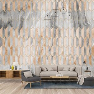 Gold Geometric Pattern Black Marble Modern Removable Wallpaper