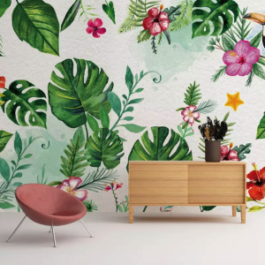 Floral Mirabilis Flower Tropical Leaves Bohemian Removable Wallpaper