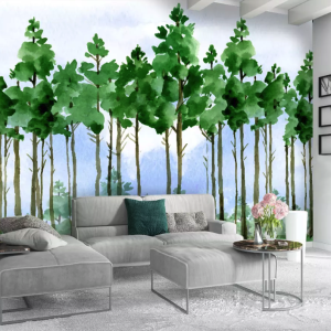 Forest Cartoon Poplar Tree Landscape Removable Wallpaper